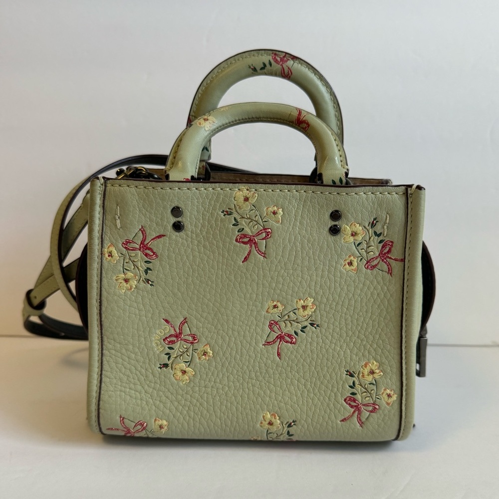Coach Rogue 17 Bag 1941 With Floral Bow Print Light Green‎ Pink Mini Crossbody - Picture 5 of 15